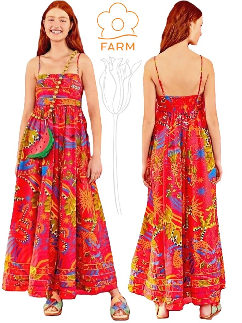 Farm Rio Magic Forest Tropical Print Cotton Maxi Dress
